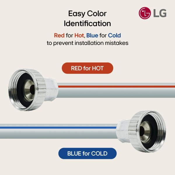 LG Genuine Washer Water Supply Hoses – 4.9 ft, Hot & Cold 2 Pack – Fits Most Standard 3/4" Washing Machine Connections (AGF30458330) - Image 3