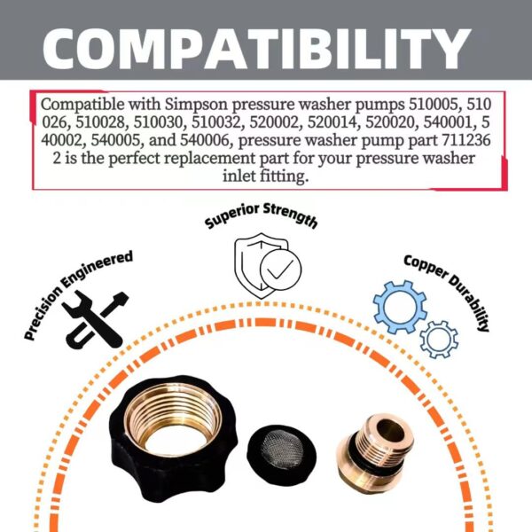 XILEWHZF 7112362 Water Inlet Fitting for Simpson Pressure Washer Pump Parts Compatible, Fits Multiple Pressure Washer Connectors (Copper, 1pc) - Image 6