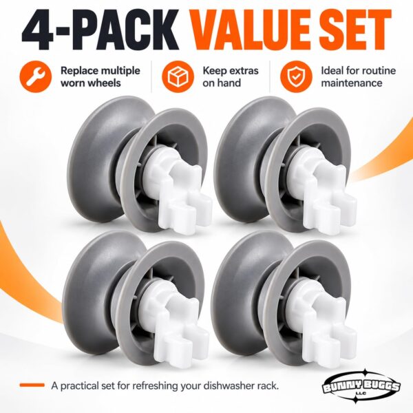 BUNNY BUGGS 611666 Dishwasher Upper Rack Roller Wheel Kit, Compatible with Bosch Dishwashers, Replaces 00611666, 10032849, 00165313, 165313, PS8727423, AP4355370, 4-Pack - Image 5
