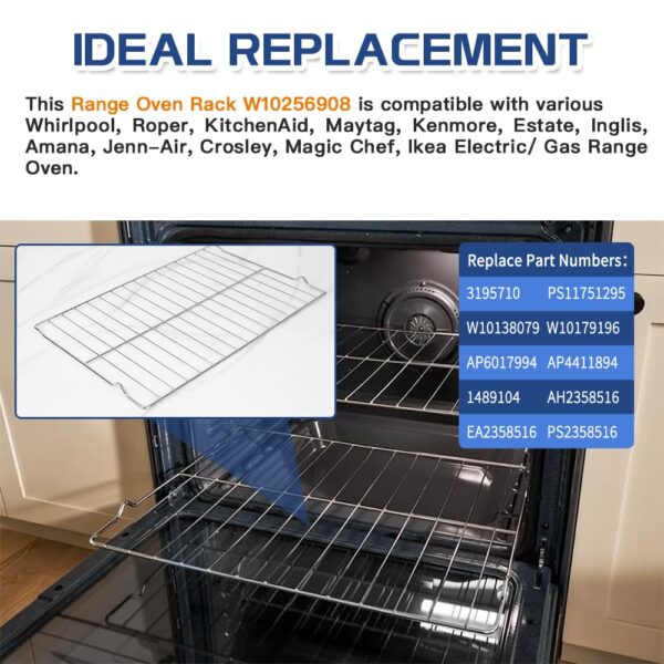 [Upgraded] 2Pcs Range Oven Racks W10256908 for Whirlpool/KitchenAid/Roper/Maytag/Kenmore Range, Replaces W10138079, 3195710, W10179196, 24" x 15.75" Size, Not Universal - Image 3