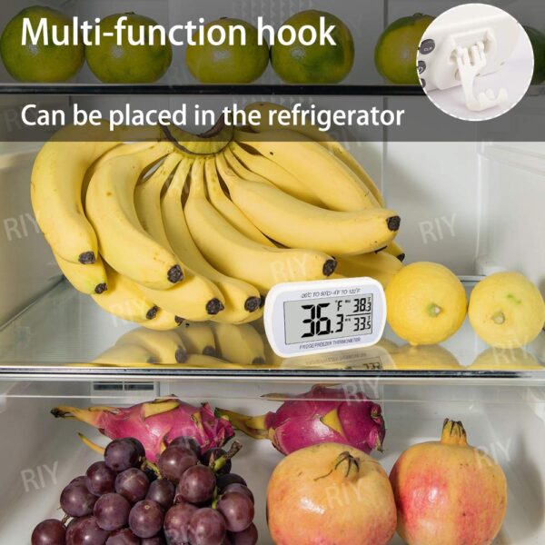 Refrigerator Thermometer Digital Fridge Freeze Room Thermometer Waterproof Large LCD Display Max/Min Record Function, White - Image 5