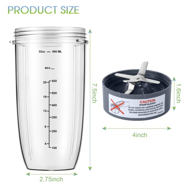 New Blender Cup and Blade Replacement Parts32oz Cup and Extractor Blade and 2 RubberGaskets 4-Piece Compatible with NutriBullet High-Speed Blender/Mixer System 600W/900w Series - Image 2