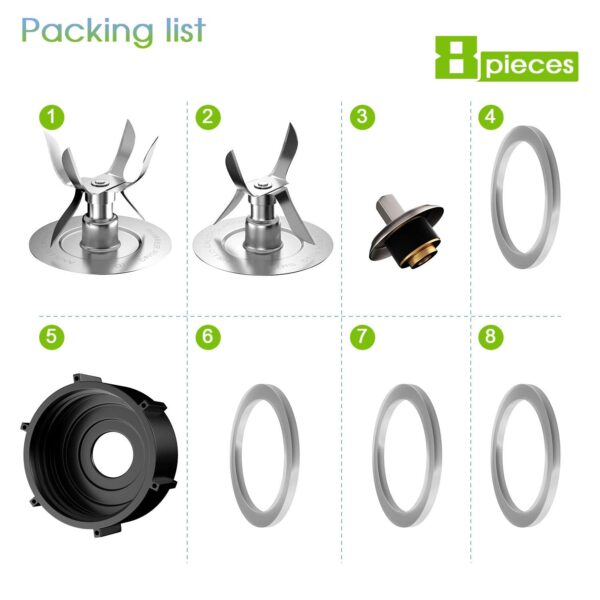 8-Piece Blender Replacement Parts Kit Compatible with Oster & Osterizer – 4-Point Blade, Base Cap, Gaskets & Coupler Pin – Fits 5 & 6 Cup Jars – Not for In2uitive Series - Image 7