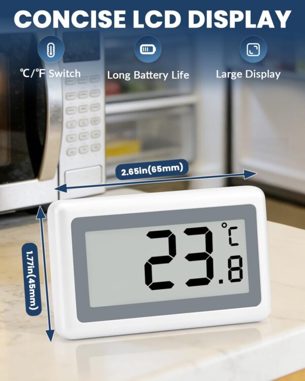 2 Pack Refrigerator Thermometer Digital, Fridge Freezer Thermometer with Large LCD Display, Magnetic Freezer Temperature Gauge with ℃/℉ Switch for Kitchen, Home, Room - Image 7