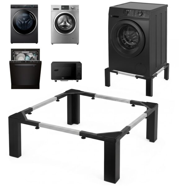 Adjustable Washer Dryer Pedestal, 12” Heavy Duty Stand (1200 lbs), 19”-29.5” Universal Fit Laundry Riser with Anti-Vibration Pads, Stainless Steel Base for Washing Machine, Dryer, Refrigerator,Black
