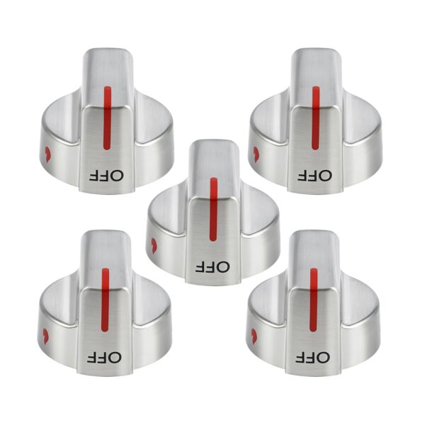 Stainless Steel 5304509064 Stove Knobs Replacement Parts for Frigidaire Gallery Oven Gas Stove Range 5304509929 Stove Top GCRG3060AFC Metal Silver Surface Burner Control Knobs 5 Pcs - Image 6