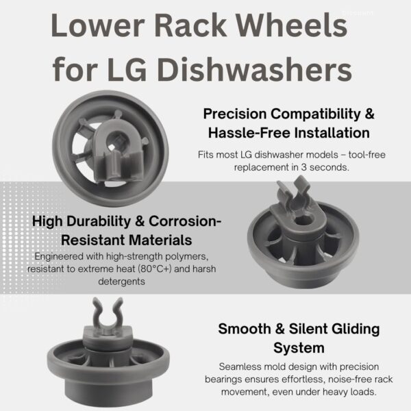 Dishwasher Lower Rack Wheels for LG Replacement Parts, 4 Pcs Dishrack Roller Compatible with LG Dishwasher Replaces 4581DD3003B/C 4581DD9002B 1372292 AP4437752 EA3523051 AH3523051 PS3523051 - Image 4