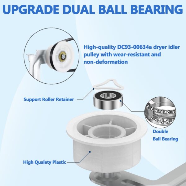 【Upgraded】Dryer Roller Replacement Part for Samsung DV42H5000EWA3 DV45H7000EWA2 DV48H7400EWA2 DV42H5200EPA3 DV40J3000EWA2, DC97-16782A Dryer Roller DC93-00634A Idler Pulley 6602-001655 Dryer Belt Kit - Image 8