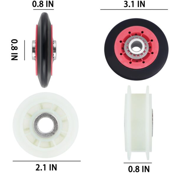 Dryer Idler Pulley Kit Drum Roller Repair Kit May-tag MEDX655DW1/MEDB765FW0/MEDB835DW4/MEDB835DW3/MEDC215EW1/MEDB855DC4/MED5500FW1/MGD5500FW0 Belt Replacement. - Image 4
