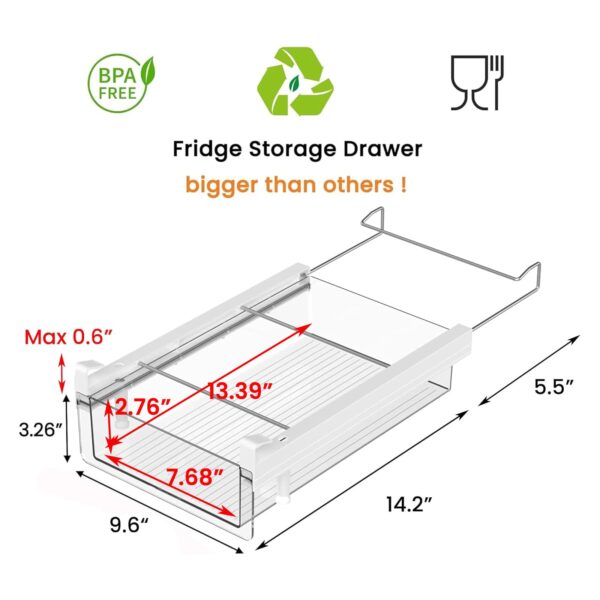 vacane Large Fridge Under Shelf Drawer, Pull Out Refrigerator Drawer Organizer Fridge Organizer Bins, Fridge Storage Container Holder for Produce, Deli Meat, Cheese, Bacon, Easy to Install-L - Image 3