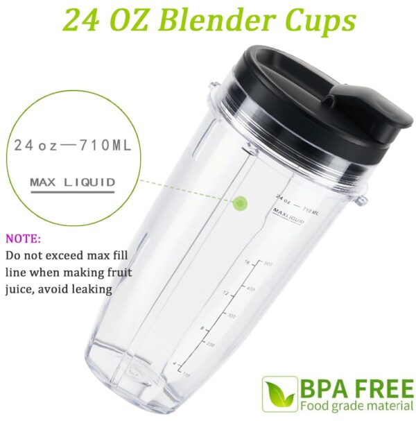 Replacement 24oz Blender Cup with Sip & Seal Lid For Nutri Ninja BL450 BL456 BL480 BL482 BL640 BL642 BL682 BN751 BN801 Foodi SS101 SS151 SS351 SS401 Ninja Blender Auto IQ Blade, 2-Pack … - Image 7