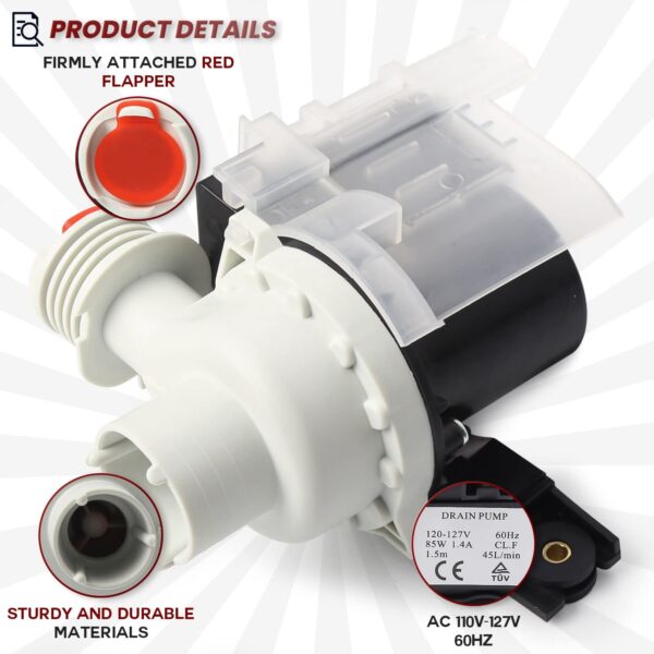 Seentech UPGRADED 137221600 Washer Drain Pump Kit - Compatible for Electrolux KENMORE Frigidaire Washer - Replace 137108100 AP5684706 134051200 134740500 134740800 137108100 137151800 - Image 3