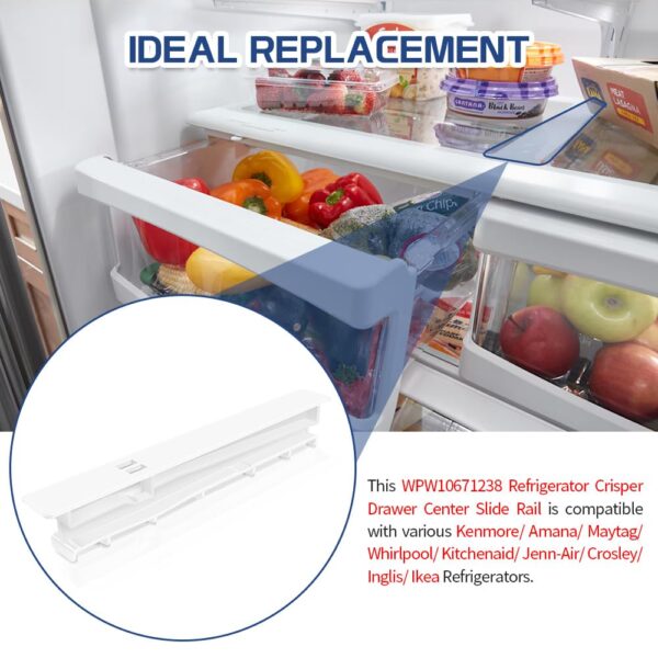 [Upgraded] WPW10671238 Refrigerator Crisper Drawer Center Slide Rail fit for Kenmore/Amana/Maytag/Whirlpool/Kitchenaid Refrigerators, Replace W10671238, 12530701, 12530701N, 67001057, 12.95″ Long - Image 3