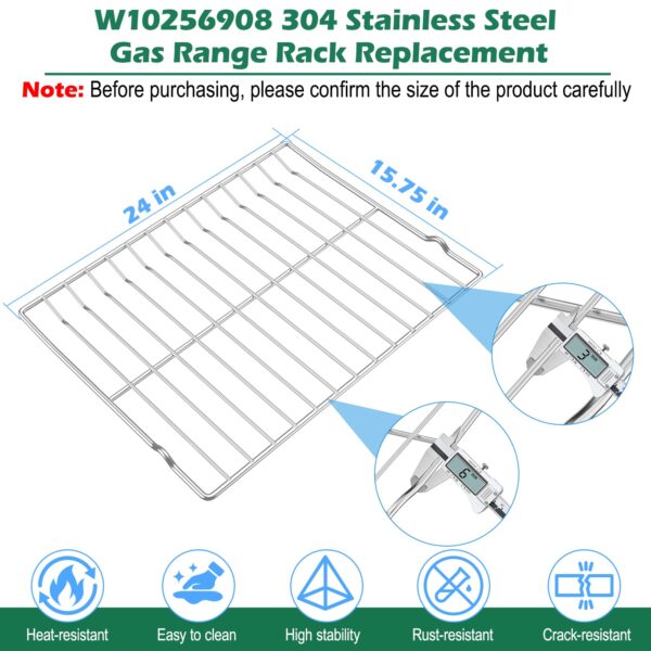 Upgraded 2PACK W10256908 304 Stainless Steel Gas Range Oven Stove Rack Replacement, Compatible with Whirlpool, Maytag, Amana Oven Flat Racks WFG550S0HV3, MGR6600FW6, AGR6603SFS1 Metal Wire Racks - Image 7