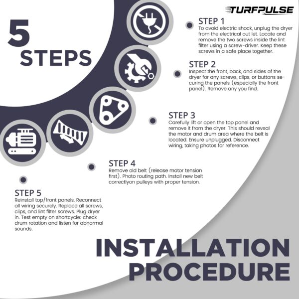 TURFPULSE Dryer Replace Part 341241 Dryer Drum Belt for Whirlpool Kenmore Roper Amana Maytag Replacement Accessories, 1/4 Inch x 92.25 Inch - Image 7