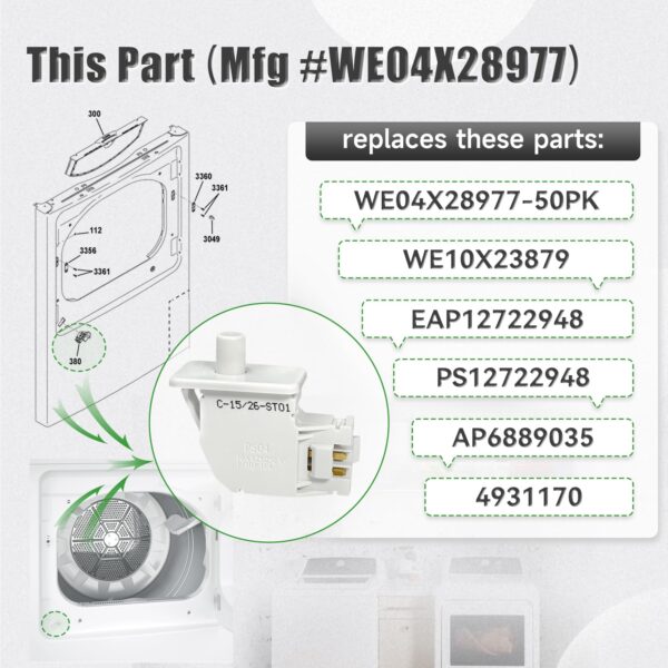 [2026] Upgraded WE04X28977 Dryer Door Switch Compatible with GE Hotpoint Dryer, Replacement Part WE04X28977-50PK, WE10X23879, 4931170, AP6889035, PS12722948, EAP12722948 - Image 7