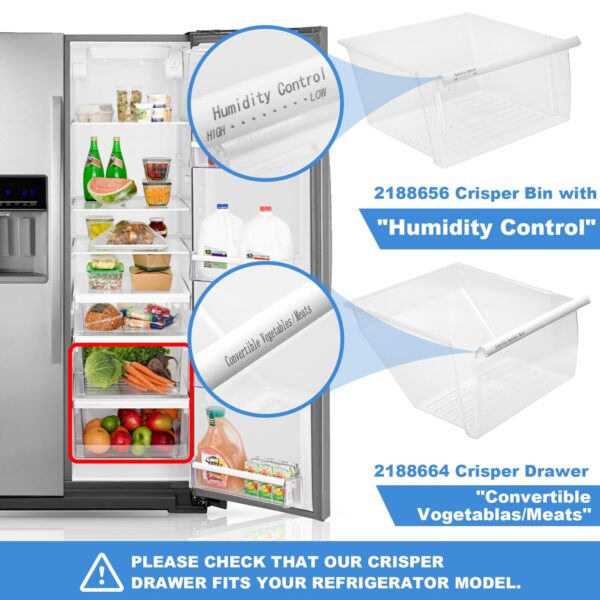 [2 PACK]UPGRADED 2188656 (Upper) Refrigerator Crisper Bin & 2188664 (Lower) Fridge Crisper Drawer Replacement Compatible with Kenmore Whirlpool Refrigerator Drawers Parts with Humidity Control - Image 7