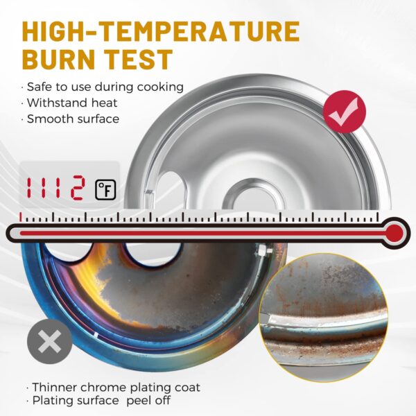4 Pack Chrome Drip Pans, Compatible with Whirpool Kenmore Frigirate Stove Top Drip Bowls. Include 2 Pcs 6'' Range Replacement Drip Pans and 2 Pcs 8 '' Cooktop Drip Pans - Image 6