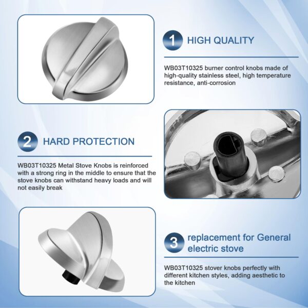 Fetechmate WB03T10325 Metal Replacement Stove Knobs Fit for General Electric/GE Range, 5 Pack Heavy Metal Burner Control Knobs D-Shaft Replace 2691864, JGP329SET1SS, JGP633SET2SS Stove Knobs - Image 7