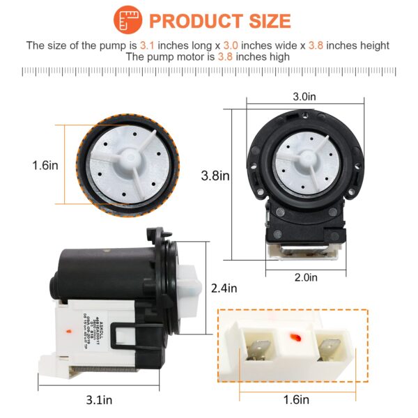4681EA2001T Washer Drain Pump OEM Motor Replace for Kenmore & LG Washing Machine Replacement AP5328388 4681EA1007G 4681EA1007D Fit for Drain Pump Washing Machine WM2101HW WM3270CW WM3431HS WM3770HVA - Image 7