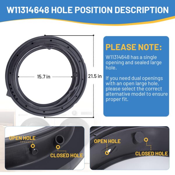 W11314648 for Whirlpool Washer Door Boot Seal WFW5620HW0 WFW6620HC0 - Image 5