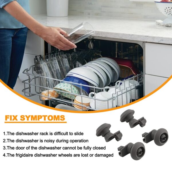 Upgraded 154522902 Dishwasher Dishrack Roller Wheels Replacement Parts for Frigidaire Dishwasher Rack Upper Roller 5304535380 Rack Parts Frigidaire Kenmore Dishwasher Roller Basket Top Wheels 4Pcs - Image 4
