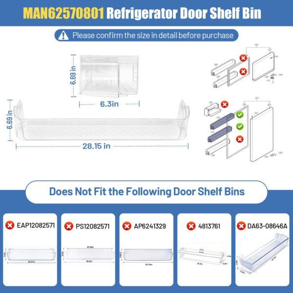 MAN62570801 Refrigerator Door Shelf Bin Compatible With LG Kenmore - Image 3