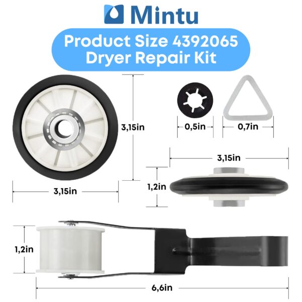 4392065 Dryer Repair Pulley Rollers Kit Replacement For Amana NED4655EW1 WED5590VQ0 Whirlpool WED7000DW1 WED4800XQ3 WED5000DW2 Maytag MEDC300BW0 MEDC200XW3 MEDC400VW0 Cabrio Kenmore 80 Series - Image 6
