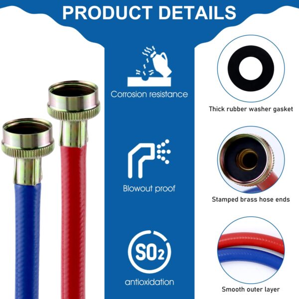 Washer Hoses 4FT,Rubber Washing Machine Hoses 3/4 Washer Machine Hoses 2 packs,Burst Proof Water Supply Lines for Hot and Cold Washer Water Hoses-by MIFLUS,10 YEARS WARRANTY - Image 5