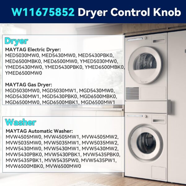 W11675852 Dryer Knob Replacement for Maytag, Large Dryer Control Knob Replacement Parts for Maytag Washer Dryer Timer Knob, Replaces W11328381 - Image 5