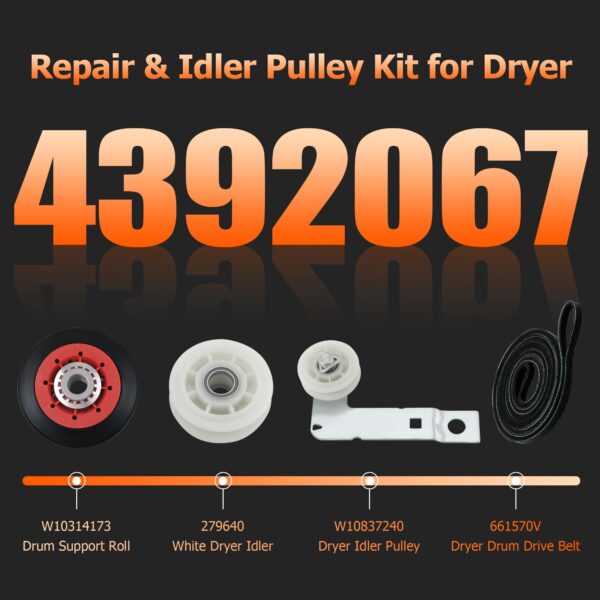 4392067 Dryer Repair Kit with W10837240 Idler Pulley for Whirlpool Dryer - Image 3