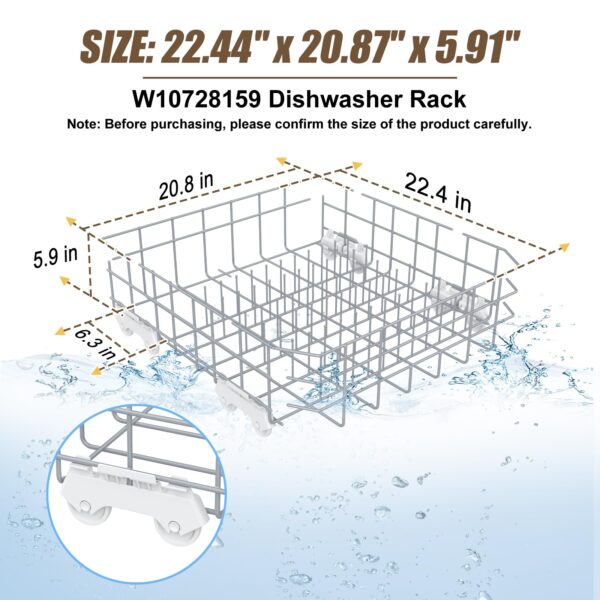 UPGRADED W10728159 W10525646 Dishwasher Lower Rack Replacement Compatible with Whirlpool Dishwasher Rack, Replace W10315890 W10078180 Kitchenaid Kenmore Elite Dishwasher Bottom Rack & WP3376961 wheels - Image 7