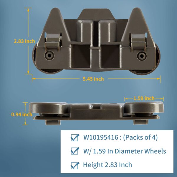 UPGRADED W10195416 (Packs of 4) , Resistant to Rust Dishwasher Wheels Lower Rack for Kitchenaid Whirlpool Maytag Kenmore. Dishwasher Rack Parts W10195420 AP5983730 W10579095A Replacement Wheels - Image 5