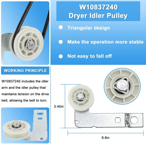 UPGRADED 4392067 Dryer Repair Kit with W10837240 Idler Pulley - Image 4