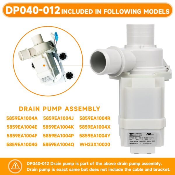 DP040-012 Drain Pump 4681EA1007A 5859EA1004F 5859EA1004P 5859EA1004G WH23X10020 Replacement for Washer Drain Pump, Fits for WT1101CW WT5001CW WT7200CW WT5270CW WT1201CV WT4970CW WT4870CW - Image 6