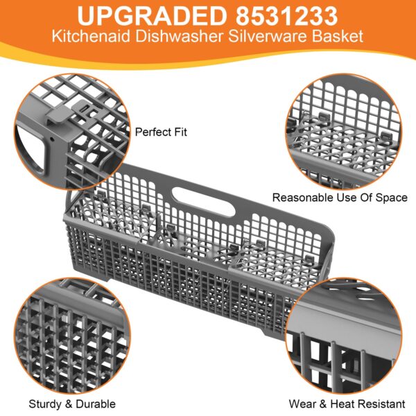 UPGRADED 8531233 WP8531233 Dishwasher Silverware Basket For Whirlpool Kenmore Kitchenaid Dishwasher Silverware Basket Replacement Kitchen Aid Dishwasher Utensil Basket Universal Holder Dishwasher Rack - Image 8
