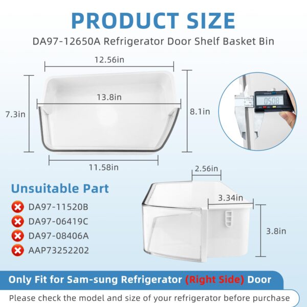DA97-12650A, DA63-06963A, DA63-07104A (Right Side) Refrigerator Door Shelf Bin Basket Compatible With Sam-sung Refrigerator RF260, RF261, RF263beaesr Door Shelves - By Fetechmate - Image 5
