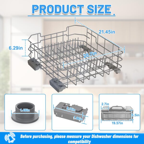 WD28X26099 Dishwasher Lower Rack Replacement for GE Dishwasher Bottom Rack WD28X26099 Bottom Dishrack for GE Dishwasher Parts Rack GDF510PSM0SS GDT535PSM0SS With Silverware Basket And Roller Kit - Image 8