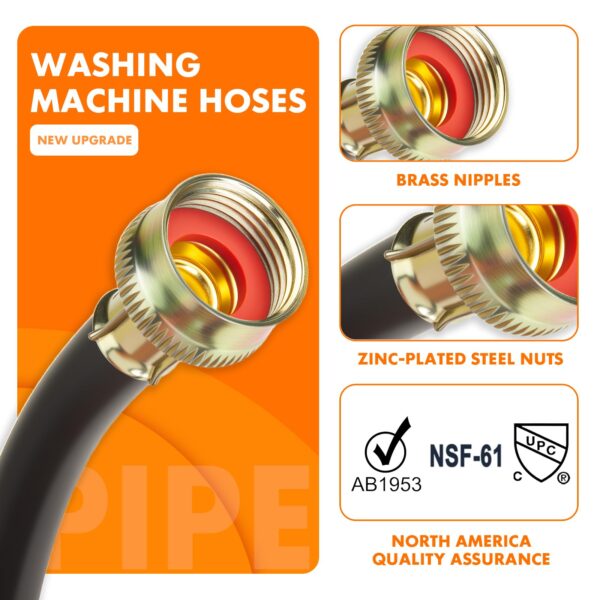 TTFLEX Washing Machine Hoses 6FT Rubber, 3/4" Hot & Cold Washer Hose, 2PCS - Image 4