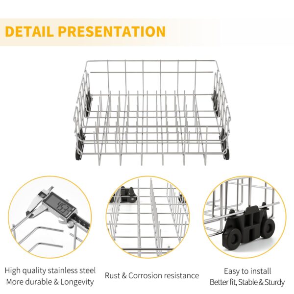 Stainless Steel W10728159 Dishwasher Lower Rack Replacement for KitchenAid Maytag Dishwasher Parts with Wheels W10525646 KDFE104DSS2 Lower Dishrack 22" x 20.7" Whirlpool Dishwasher Bottom Rack Drawer - Image 3