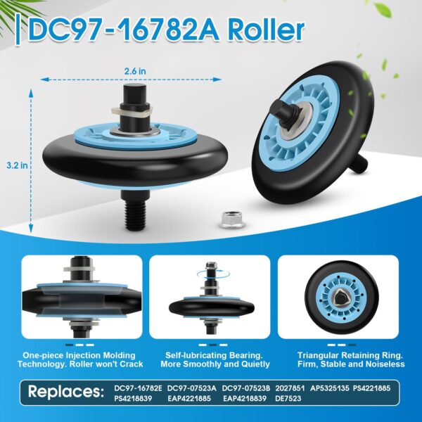 Dryer Repair Kit Replacement for Samsung Drum Roller DC97-16782A, Dryer Belt 6602-001655, Idler Pulley DC93-00634A, fits DV48H7400EW/A2 DV40J3000EW/A2 DV45H7000EW/A2 DV52J8700EP/A2 DV448AEP DV419AEW - Image 7