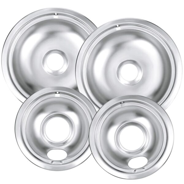 Drip Pan Burner Stove Top Chrome Drip Pan, Stove Drip Pans Replacement Compatible for Most Plug-in Electric Ranges Whirlpool Frigidaire Kenmore include 2 * 6in and 2 * 8in