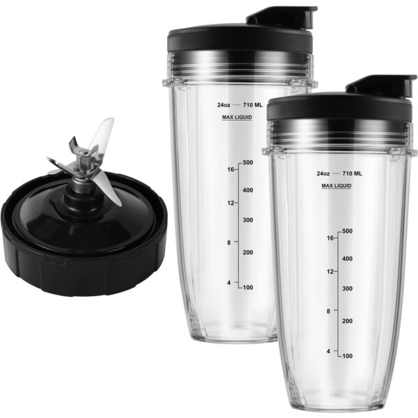 MEET JUICE 7-Fin Blender Replacement Parts for Ninja BL480 BL640 BL642 – 24oz Cup with Lid and Blade, Fits 7-Fin Drive Systems Only - Image 2