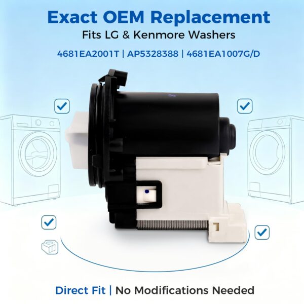 OEM 4681EA2001T Washer Drain Pump for LG - Image 5