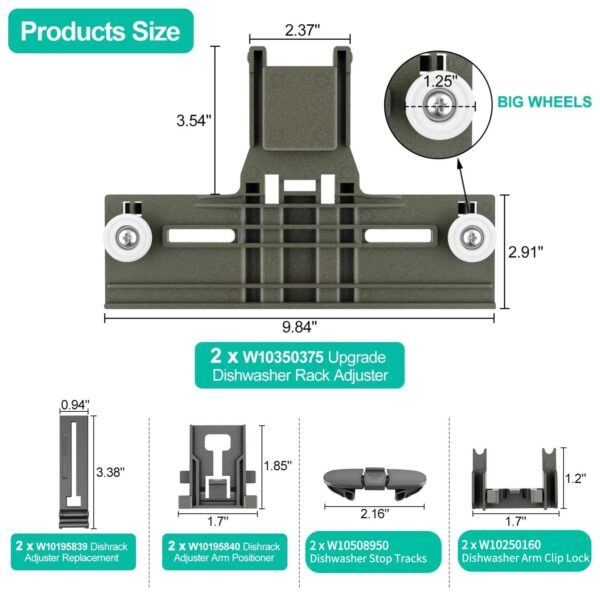 UPGRADED W10350375 W10712395 Dishwasher Top Rack Adjuster Parts Replacement - Image 8