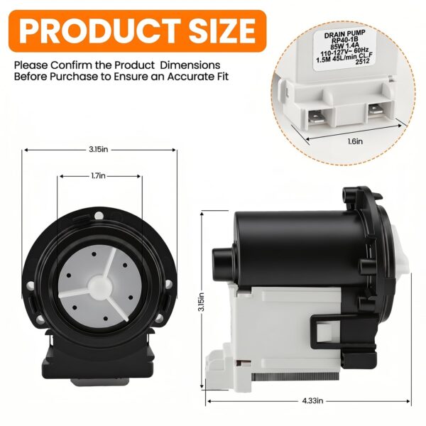 【𝟮𝟬𝟮𝟲 𝗨𝗽𝗴𝗿𝗮𝗱𝗲𝗱】4681EA2001T OEM Washer Drain Pump, Compatible with LG & Kenmore Washing Machines, with an additional seal ring kit - Image 8
