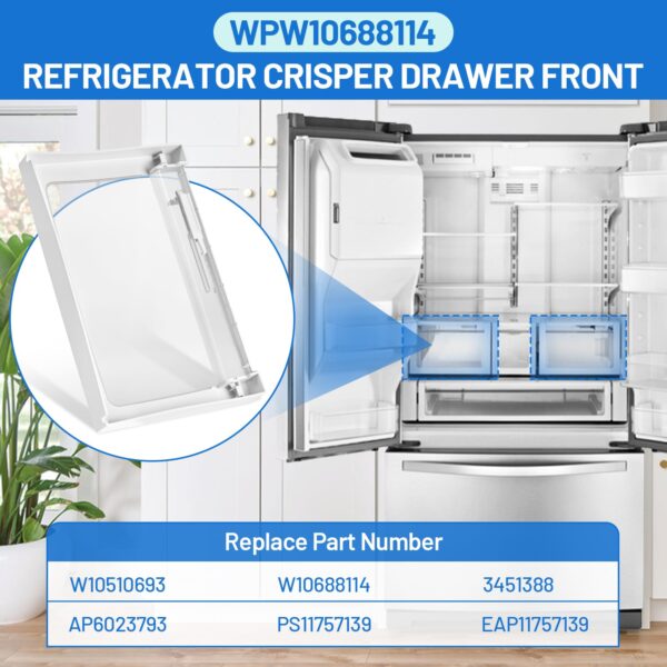 WPW10688114 Refrigerator Crisper Drawer Front for Whirlpool Refrigerator - Image 3