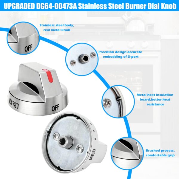 S-Union DG64-00473A Stove Knobs Compatible with Samsung Stove Knob Replacement,for Samsung Gas Range Oven Knobs Parts NX58H5600SS NX58H5650WS NX58J7750SS NX58F5700WS Burner Control Dial Perilla,5pcs - Image 8