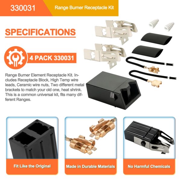 MP22YA Electric Range Burner Element Unit Set with 330031 Range Burner Receptacle Kit Fit for Ken-more Whirl-pool Frigi-daire May-tag Ranges/Stoves by Fetechmate - Image 5