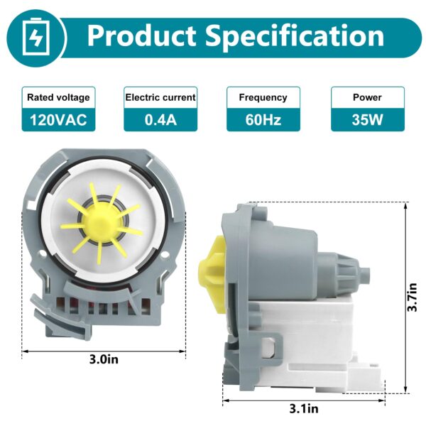 W10724439 W10876537 W10348269 Dishwasher Drain Pump for Whirl-pool - Image 3